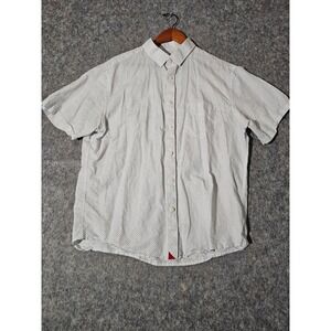 UNTUCKit Mens XL Short Sleeve Button Up Shirt White Black Dot Print Linen Cotton